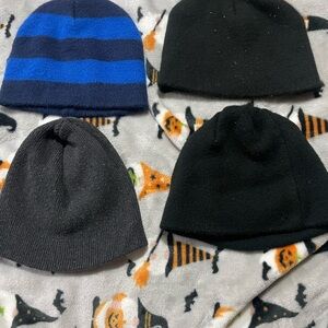 Set of Four Cozy Knit Beanies - Black, Blue, Gray
